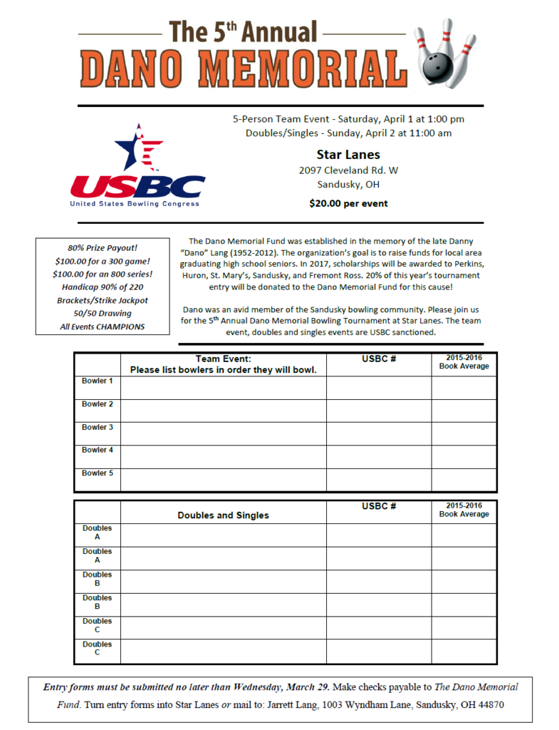 Bowling Registration Form Template